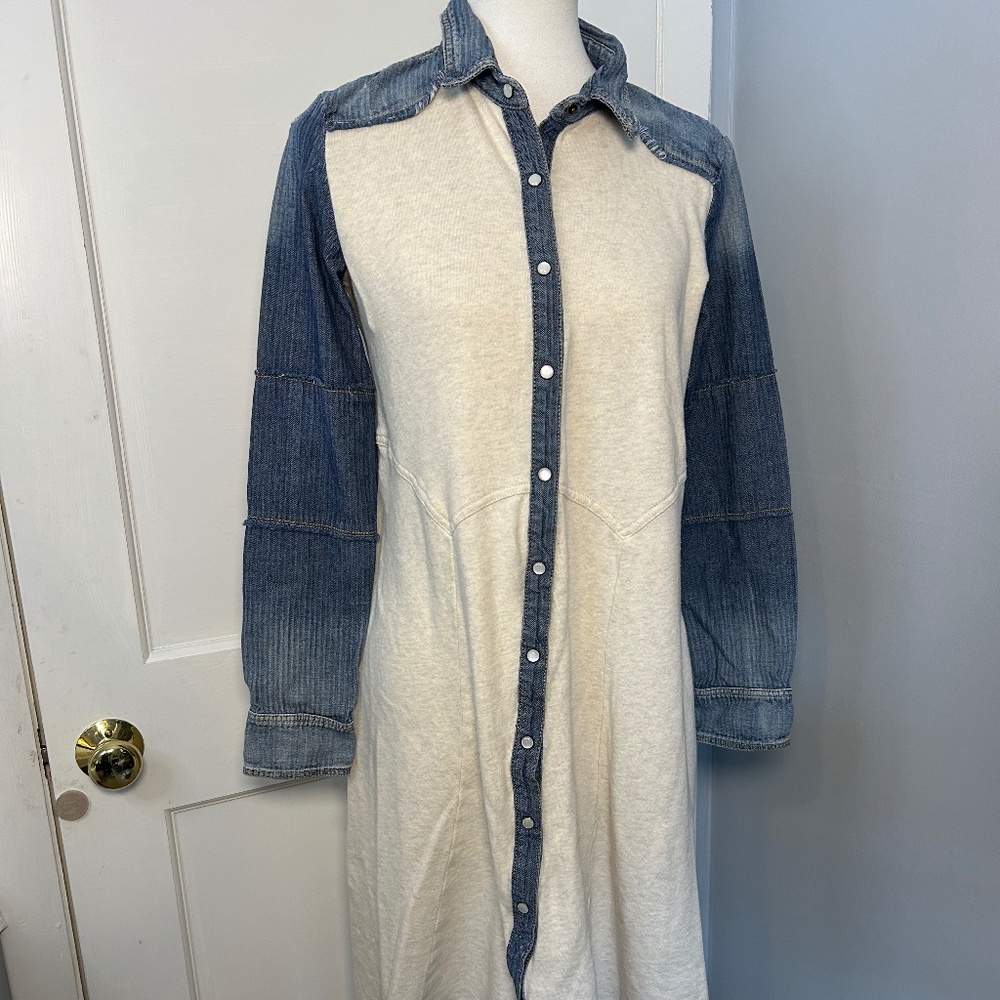 Free People Maxi duster/dress | mixed fabric Denim/knit | Small | Boho | grunge